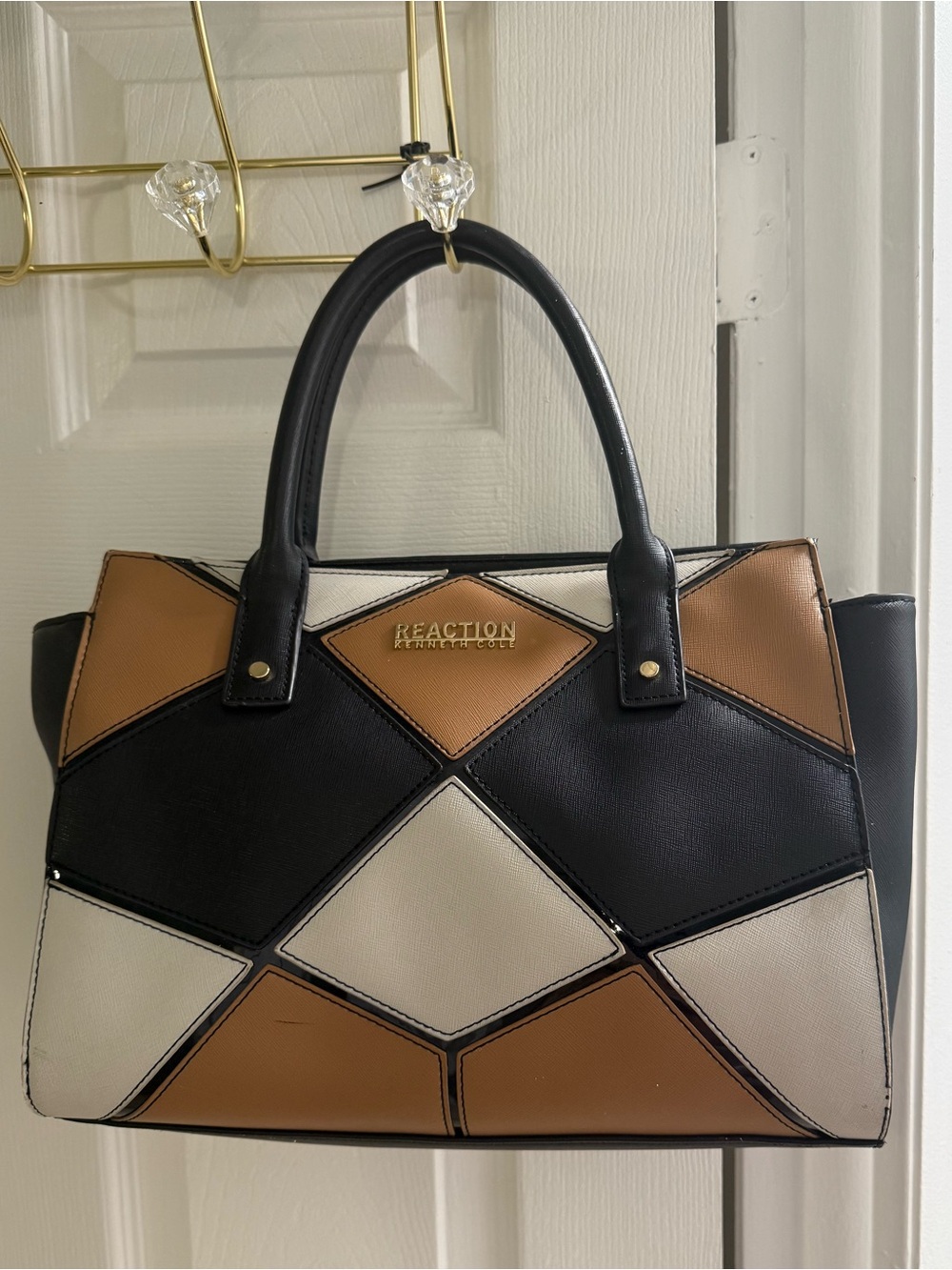 Kenneth Cole Reaction Patchwork Satchel - Black/Tan/Cream